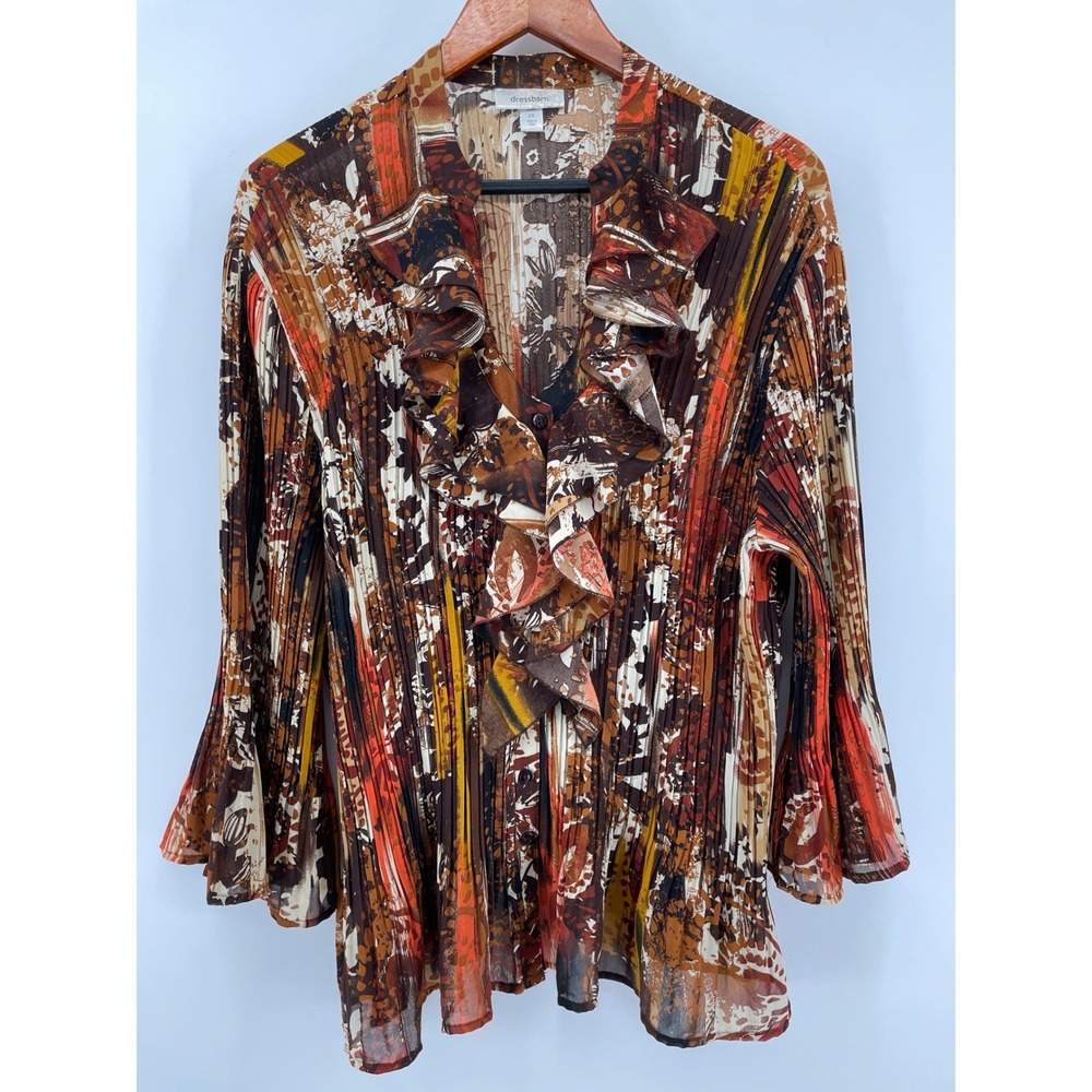 Whimsical Ruffle Blouse Top Womens 2X Brown‎ Boho Bell Sleeve Artsy Earthy Flowy